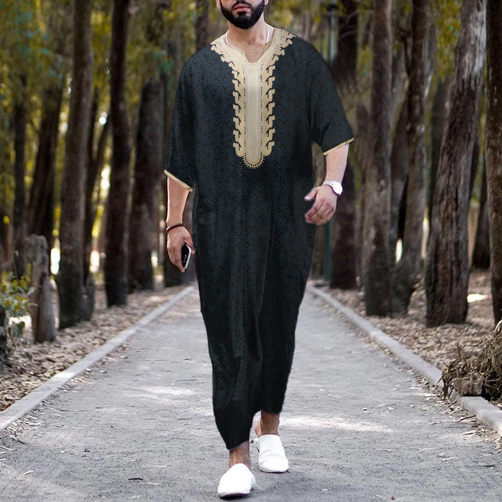 

2024 Muslim Men Jubba Thobe Islamic Clothing Ramadan Mens Abaya Dress Long Robe Saudi Wear Musulman Caftan Jubah Dubai Dress