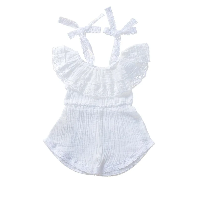 Summer New Baby Girls' Clothes Suspender Jumpsuit Solid Color Sweet Lace Wide Neck Bow-Tie Shoulder Strap Shortie Rompers
Summer New Baby Girls' Clothes Suspender Jumpsuit Solid Color Sweet Lace Wide Neck Bow-Tie Shoulder Strap Shortie Rompers
