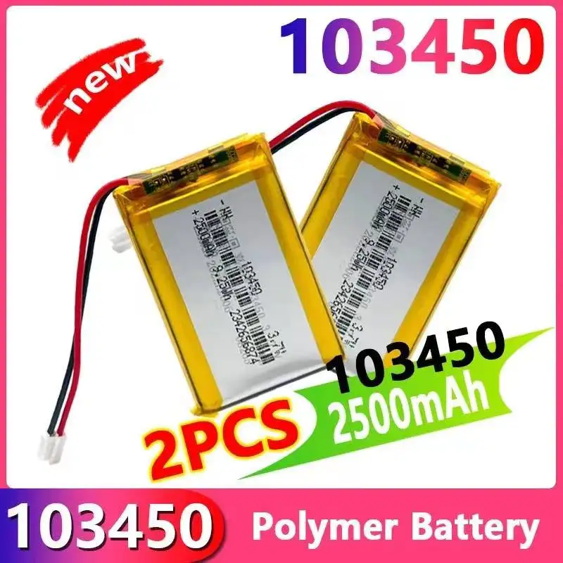 103450 3.7V Polymer Lithium Battery ,2500 mAh Rechargeable 103450 Polymer Battery for MP5,Toys,Cameras, GPS, Bluetooth, Speaker
103450 3.7V Polymer Lithium Battery ,2500 mAh Rechargeable 103450 Polymer Battery for MP5,Toys,Cameras, GPS, Bluetooth, Speaker