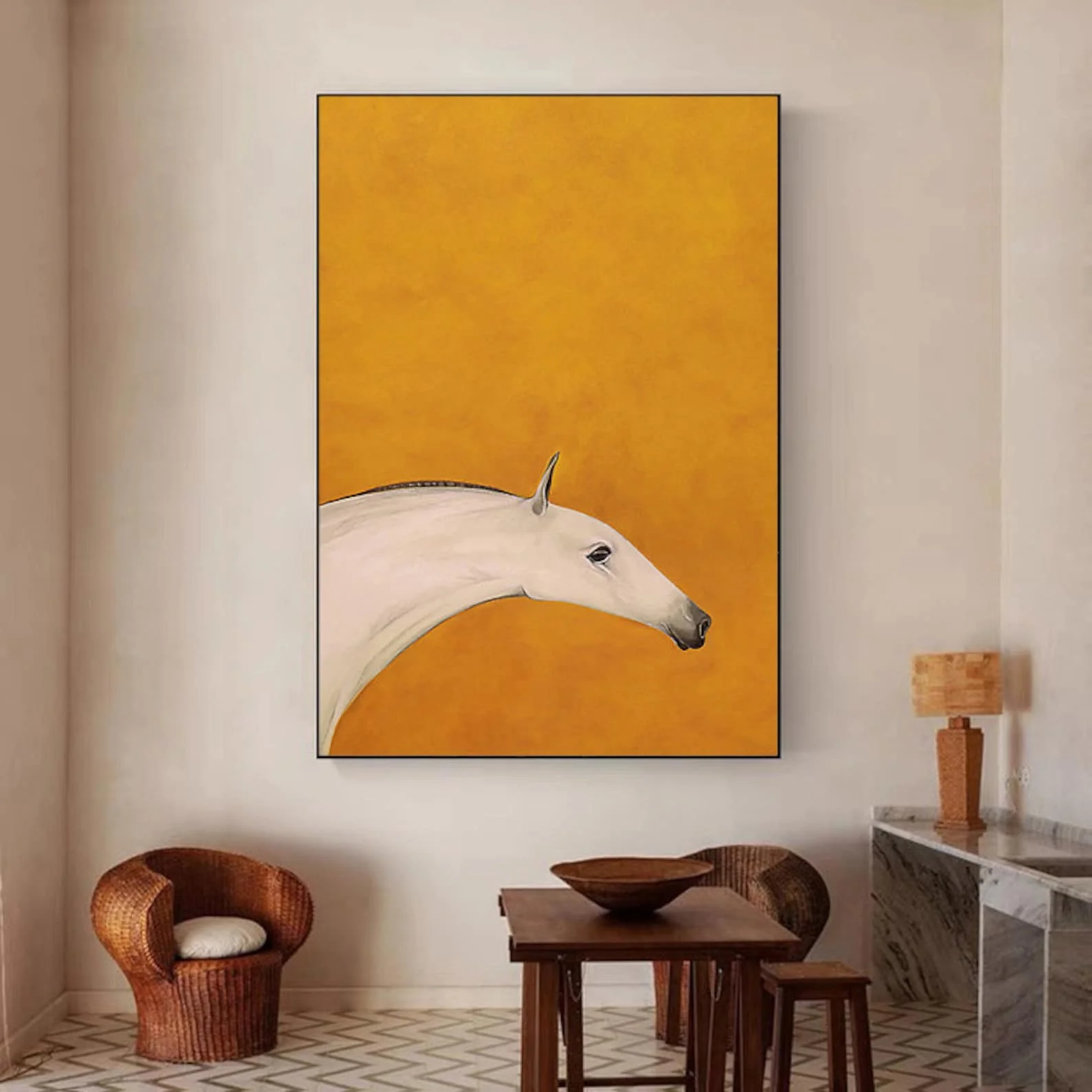 Abstract Horse Oil Painting on Canvas Original Orange White Canvas Wall Art Modern Minimalist Animal Painting Living Room Decor 
Abstract Horse Oil Painting on Canvas Original Orange White Canvas Wall Art Modern Minimalist Animal Painting Living Room Decor