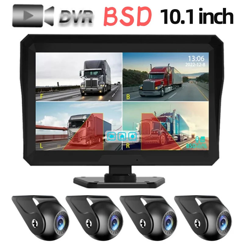 

10.1 Inch AHD IPS Recorder Car DVR Monitor 4CH BSD Vehicle Truck Night Vision Reversing Rear View Camera Security Surveillance