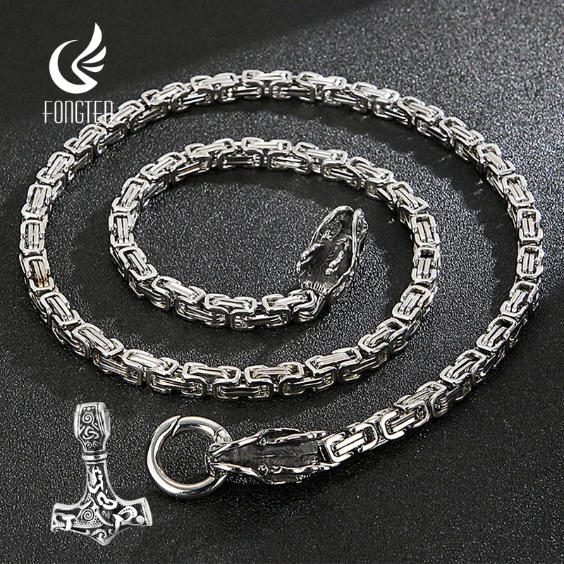 

Fongten 6mm Width Box Chain Necklace For Men Stainless Steel Drogon Head Pendant Necklace Male Multiple Color Choker Jewelry