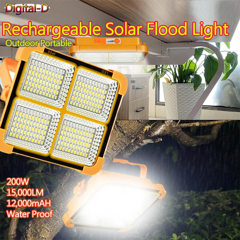 

New Rechargeable Solar Flood Light Outdoor Portable LED Reflector Spotlight Rechargeable Projector Floodlight Construction Lamp