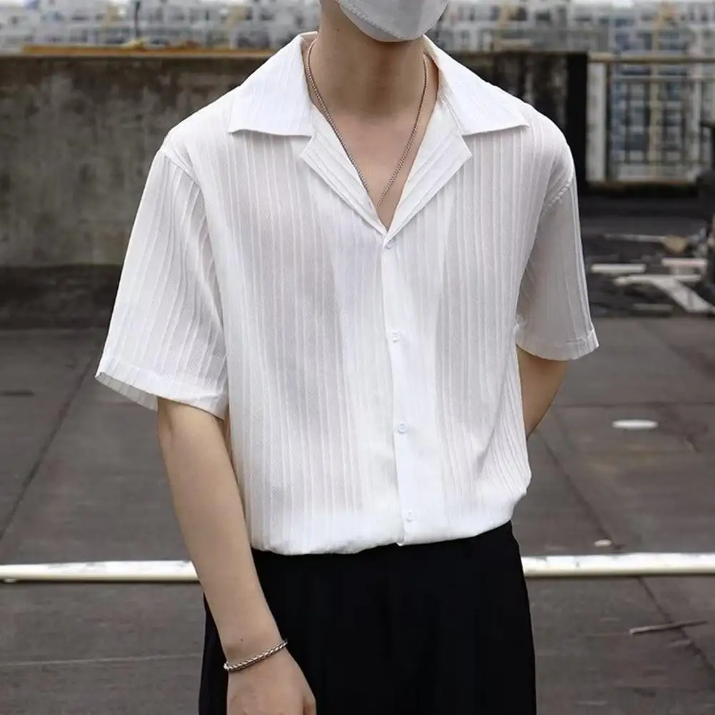 

Рубашка мужская деловая свободного кроя, полосатая сорочка из дышащей ткани, с V-образным вырезом, Официальный деловой Топ для мужчин