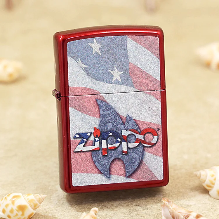 

Genuine Zippo Flame Star Spangled oil lighter copper windproof cigarette Kerosene lighters Gift with anti-counterfeiting code