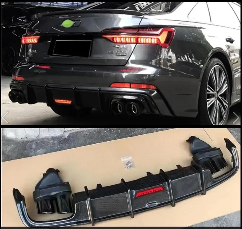 

Rear Bumper Diffuser& Exhaust Tips For Audi A6 S6 SLINE C8 2019 2020 2021 2022 2023 Trunk Door Lip Spoiler Real Carbon Fiber