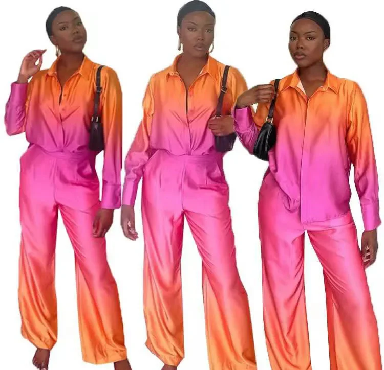 Casual Gradient Tops Women Two Piece Sets Elegant Satin Long Sleeve Shirt Straight Pant Female Suit 2023 Spring Office Lady Set
Casual Gradient Tops Women Two Piece Sets Elegant Satin Long Sleeve Shirt Straight Pant Female Suit 2023 Spring Office Lady Set