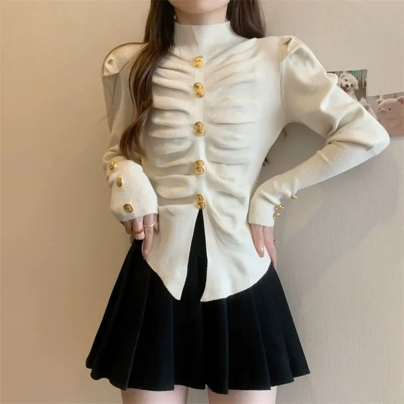 Solid Sweaters for Women Fashion Pullover Long-sleeved Off-the-shoulder Single Breasted Pleated Short Bottoming Top Female
Solid Sweaters for Women Fashion Pullover Long-sleeved Off-the-shoulder Single Breasted Pleated Short Bottoming Top Female