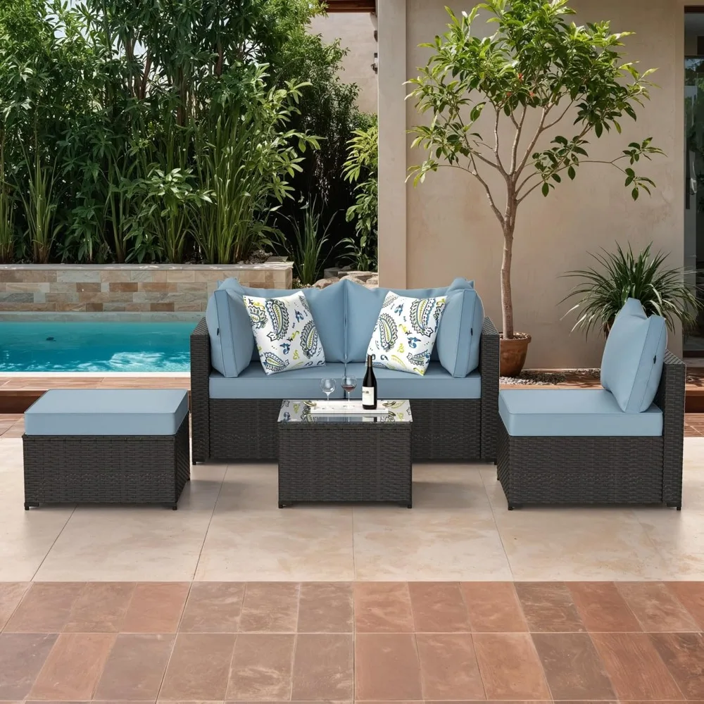 Patio Furniture Set Outdoor Sectional Sofa with Ottoman Wicker Couch Rattan Modular Seating Conversation Sets Porch Decor Patio Furniture Set Outdoor Sectional Sofa with Ottoman Wicker Couch Rattan Modular Seating Conversation Sets Porch Decor