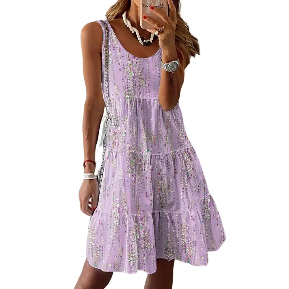 

Women Dress Elegant Sequin Patchwork Midi Dress for Women A-line Swing Sundress for Vacation Beach Cocktail Party Summer Midi