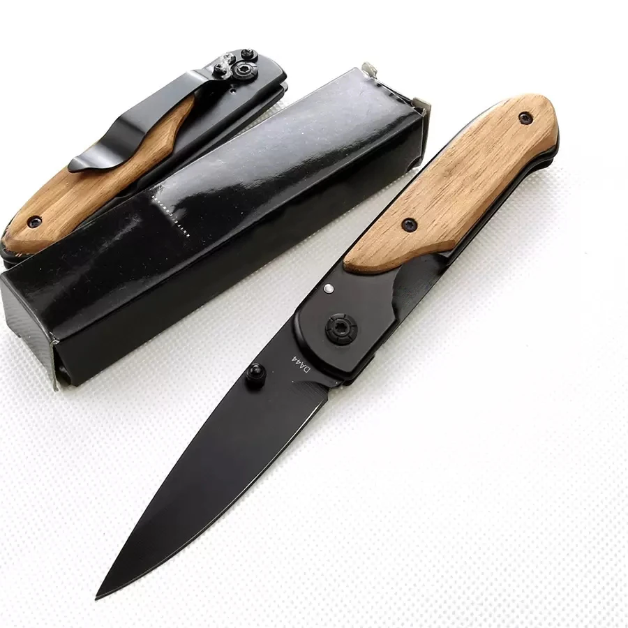

Outdoor Tactical Knife BM DA44 Survival Pocket Folding Knife Wood Handle Titanium Finish Blade Tactical Knifes EDC Tools Gift