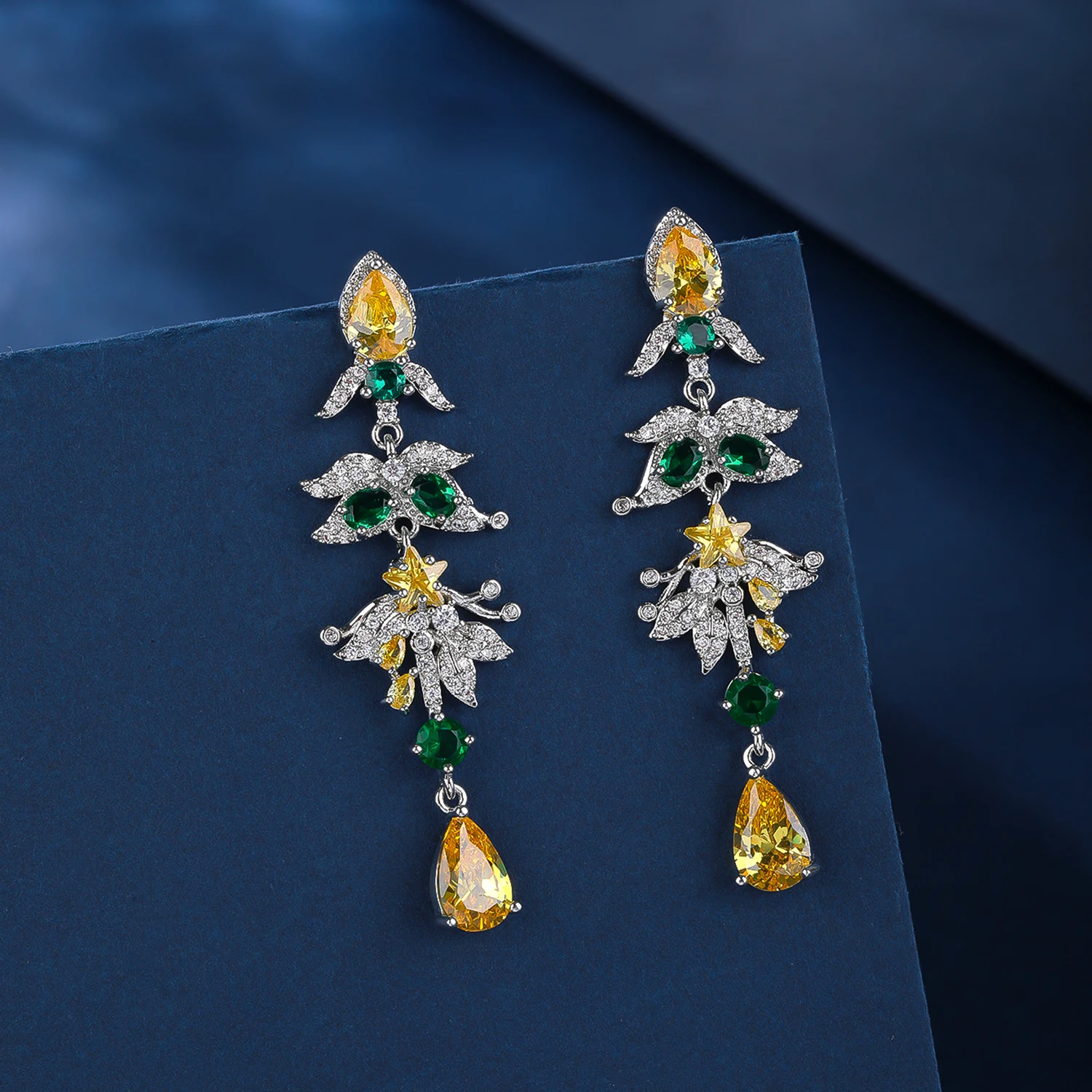 High Quality Cubic Zirconia Star Leaf Shape Dangle Drop Women Long Earrings for Wedding Party Wear CE12095 2 S130c999af7f34e8196e3bf0650beee73p