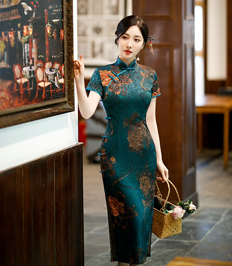 Платья Qipao, синие, шелковые, с короткими рукавами, с принтом в стиле подиума
Платья Qipao, синие, шелковые, с короткими рукавами, с принтом в стиле подиума