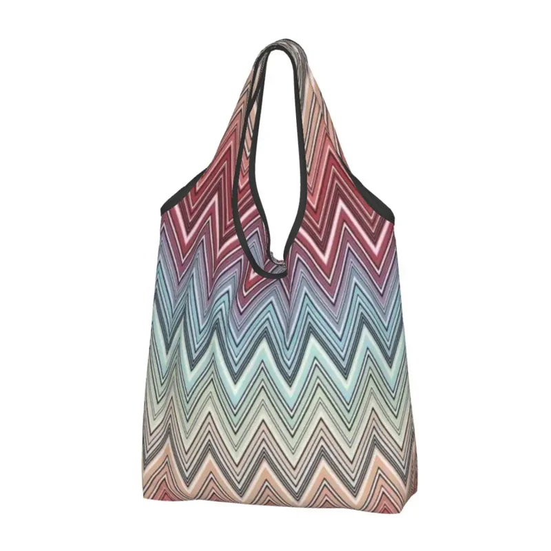 

Custom Multicolor Zigzag Shopping Women Portable Large Capacity Grocery Boho Chic Zig Zag Tote Shopper Bags
