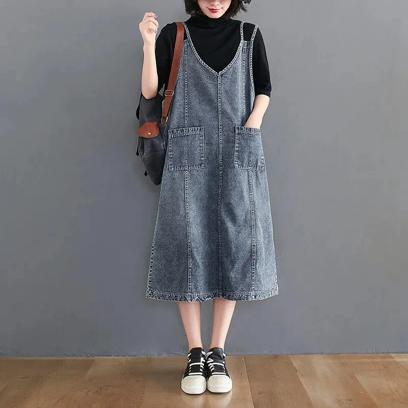 Loose Plus Size Denim Dresses For Women Vintage Tank Strap Designer Suspender Dress Casual Blue Black Vestidos Jean Robe Longue
Loose Plus Size Denim Dresses For Women Vintage Tank Strap Designer Suspender Dress Casual Blue Black Vestidos Jean Robe Longue