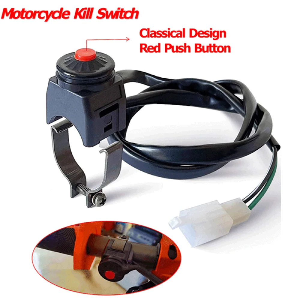 

1pcs Universal Motorcycle Red Push Button Horn Starter Kill Switch Dirt Bike ATV UTV Dual Sport For 22mm Handlebar Mounted Bars