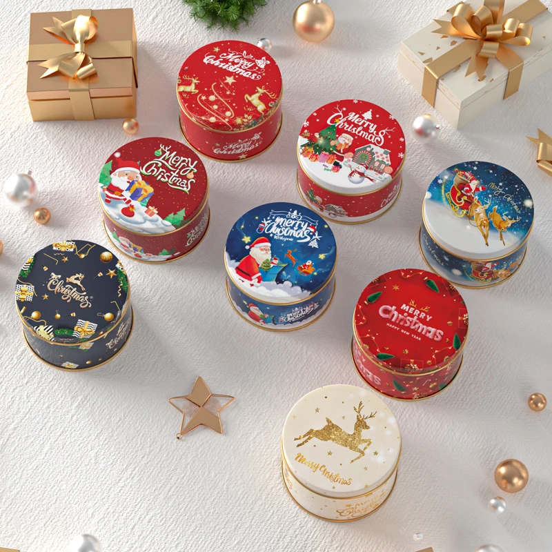 

Рождественские банки для конфет для пожилых, декоративные круглые жестяные коробки, рождественские коробки для конфет, печенья, банка, контейнер для свечей, Подарочная коробка для конфет