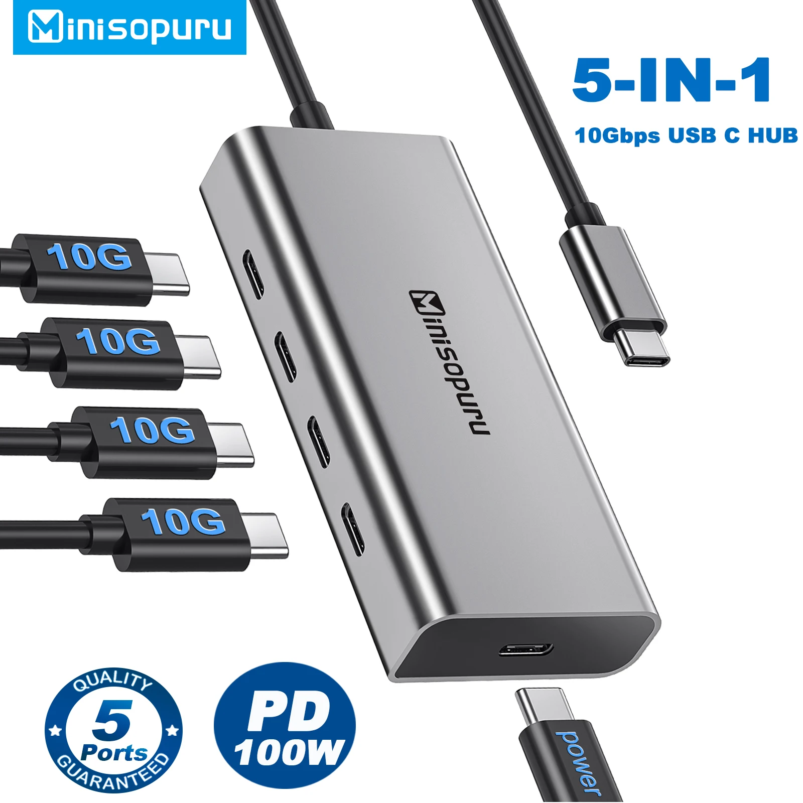 

Minisopuru HUB USB C Hub 10Gbps Hub USB Type C to USB 3.2 PD 100W Adapter for Macbook Pro iMac PC Accessories USB Hub