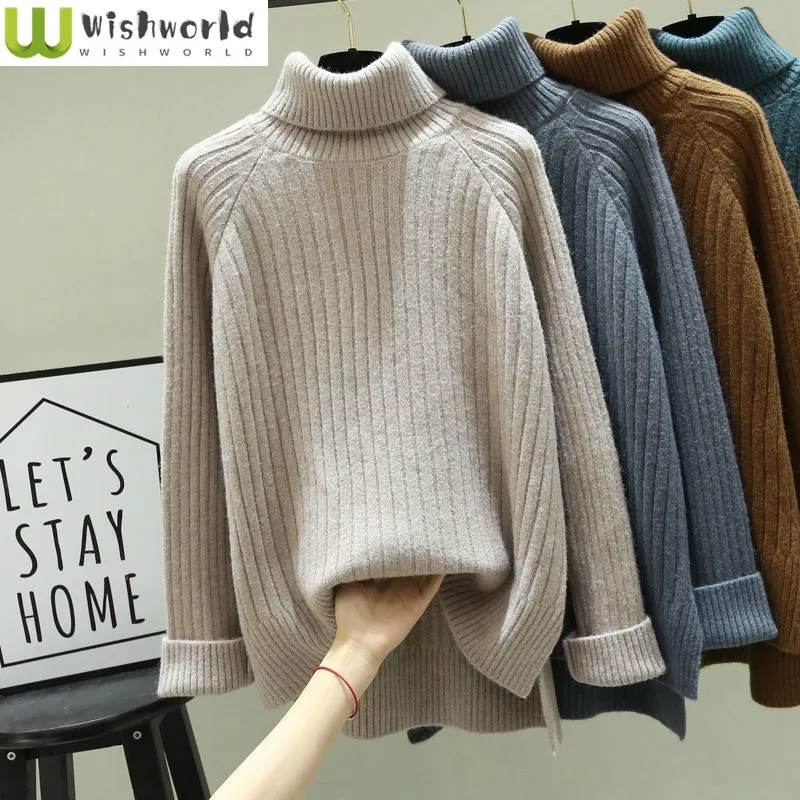

High Necked Knitted Sweater for Women in Autumn and Winter Korean Version New Fashionable Loose Solid Color Age Reducing Top