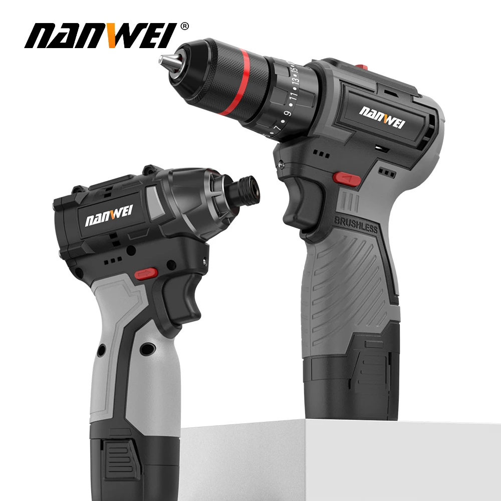 

Nanwei Brushless Impact Driver Brushless Screwdriver Lithium Electric Drill Charging Screwdriver Electric Driver Tool Set