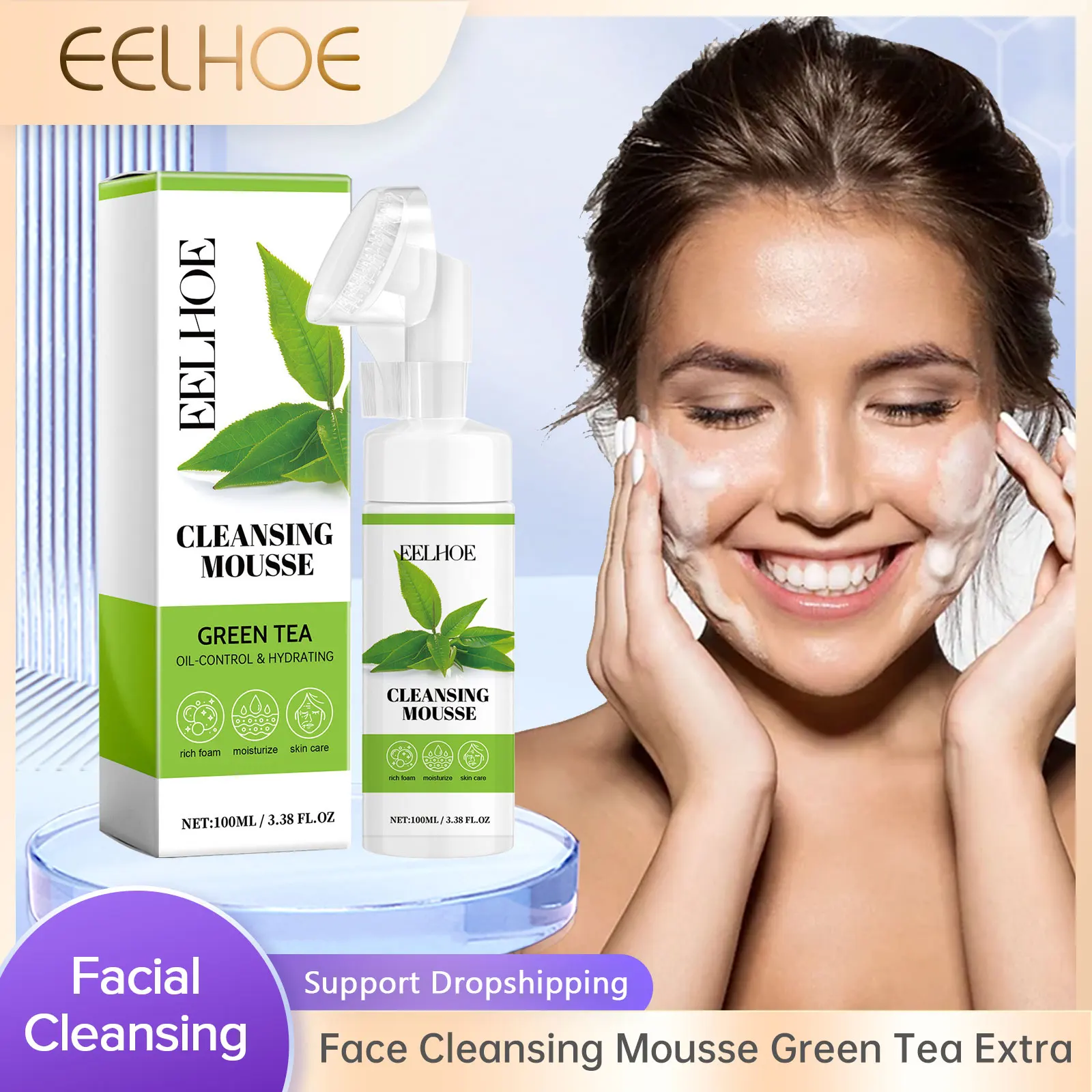 

EELHOE Facial Cleansing Foam Anti Acne Remove Blackheads Shrink Pore Face Gentle Cleanser Green Tea Moisturizing Face Wash 100ml