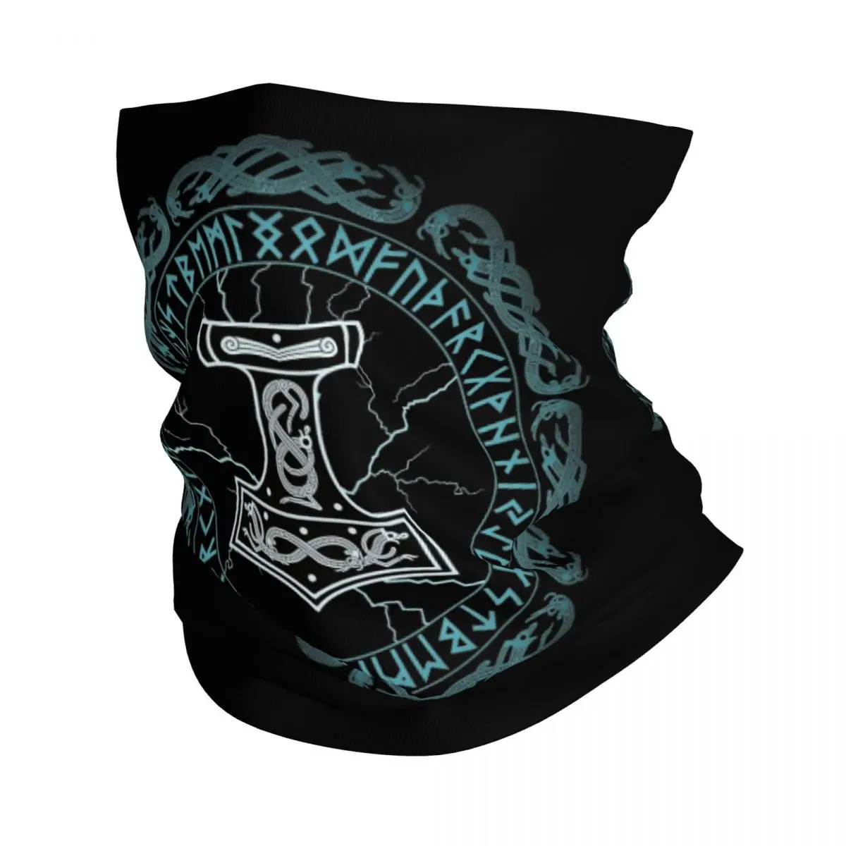 

Mjolnir Hammer Of Thor Runes Bandana Neck Cover Printed Viking Mask Scarf Multi-use Headband Fishing Unisex Adult Windproof