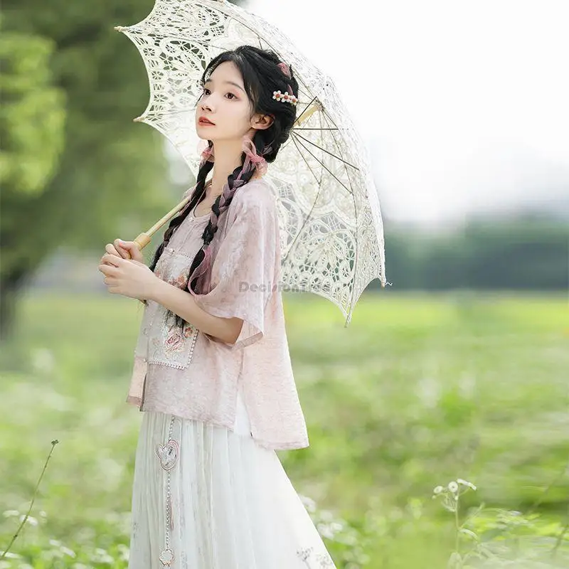 2023 new chinese style improved daily ming dynasty hanfu round collar half big sleeve top pleated long skirt two piece set s290
2023 new chinese style improved daily ming dynasty hanfu round collar half big sleeve top pleated long skirt two piece set s290