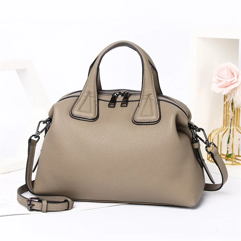 

Luxury Designer Real Soft Cowhide Leather Boston Tote Bags Handbags Women Famous Brands Genuine Leather Shoulder Crossbody Bag
