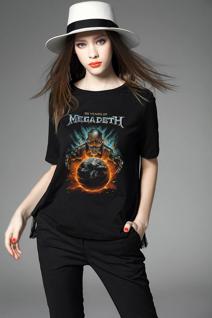 

YRYT Fashion Summer Women's Short Sleeve Round Neck Rock Hip-hop Heavy Metal Band 35YEARS OF MEGADETH Printed T-shirt