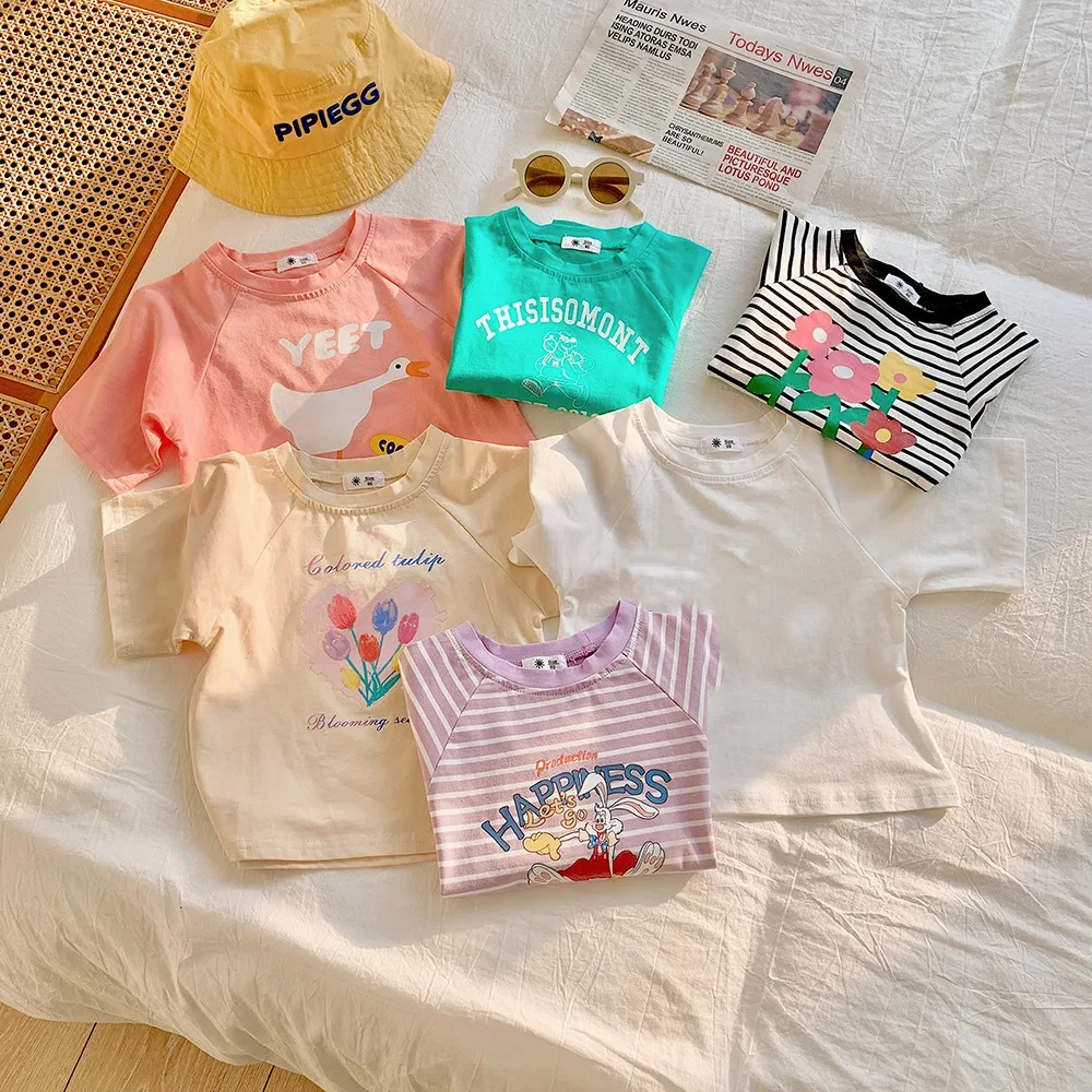 South Korea Children's All-match Striped Short-sleeved Children's Classic Cartoon Cotton Printed T-shirt Letter Loose Cotton
South Korea Children's All-match Striped Short-sleeved Children's Classic Cartoon Cotton Printed T-shirt Letter Loose Cotton