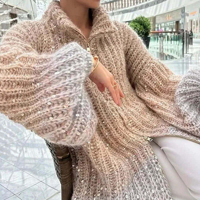 SIYU Sequin Sweater Women Fashion Lurex Long Sleeve Loose Female Zipper Knit Cardigan 2023 Autumn Winter Streetwear Lady Coat
SIYU Sequin Sweater Women Fashion Lurex Long Sleeve Loose Female Zipper Knit Cardigan 2023 Autumn Winter Streetwear Lady Coat
