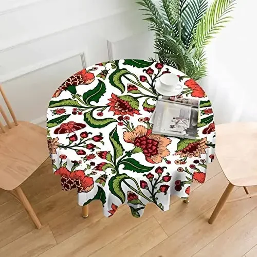 

Винтажная скатерть из полиэстера с цветочным рисунком, скатерти без складок для домашнего декора, обеденная Праздничная Вечеринка (60 дюймов, круглые красные цветы)