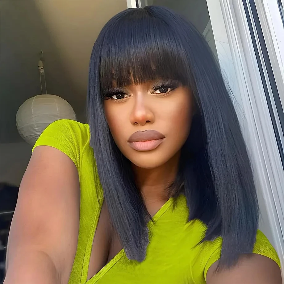 

Bangs Fringe Middle Part Bob Lace Wig 3x1 HD Lace Fake Scalp HD Lace Realistic Scalp Glueless Bob Brazilian Remy Hair Cheap