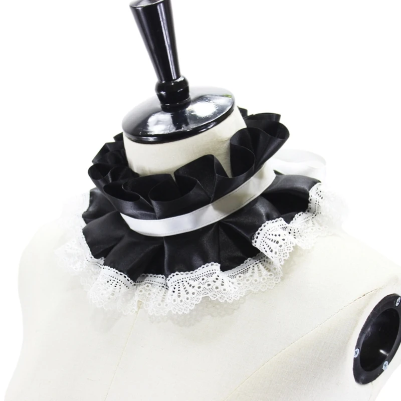 

Y166 Women Tulle Ruffled Faux Collar Vintage Layered Lace Neck Ruff