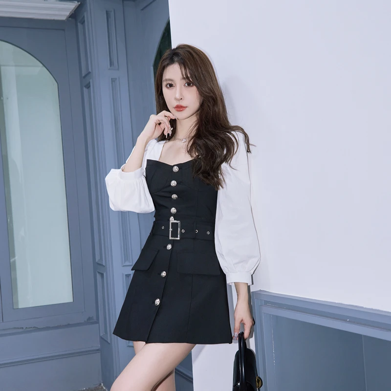 COIGARSAM Dresses Women 2022 Autumn Fashion Office Lady Patchwork Long Sleeve Square Collar Black Dress
COIGARSAM Dresses Women 2022 Autumn Fashion Office Lady Patchwork Long Sleeve Square Collar Black Dress