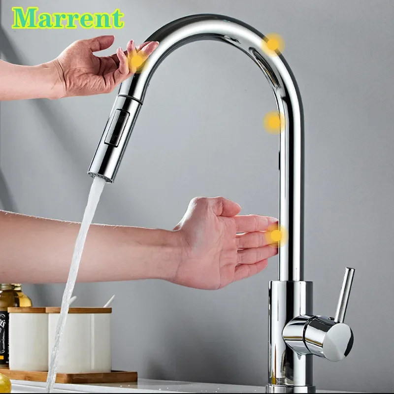 

Marrent Touch Kitchen Faucets with Pull Down Sprayer Hot Cold Kitchen Mixer Tap 304 Stainless Steel Sensor Touch Kitchen Faucet