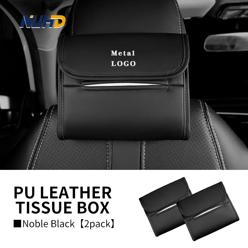 

2pcs Leather Car Seat Back Tissue Box With Metal logo For FIAT Auto Sun Visor Armrest Box Napkin Paper Box Interior Accessories