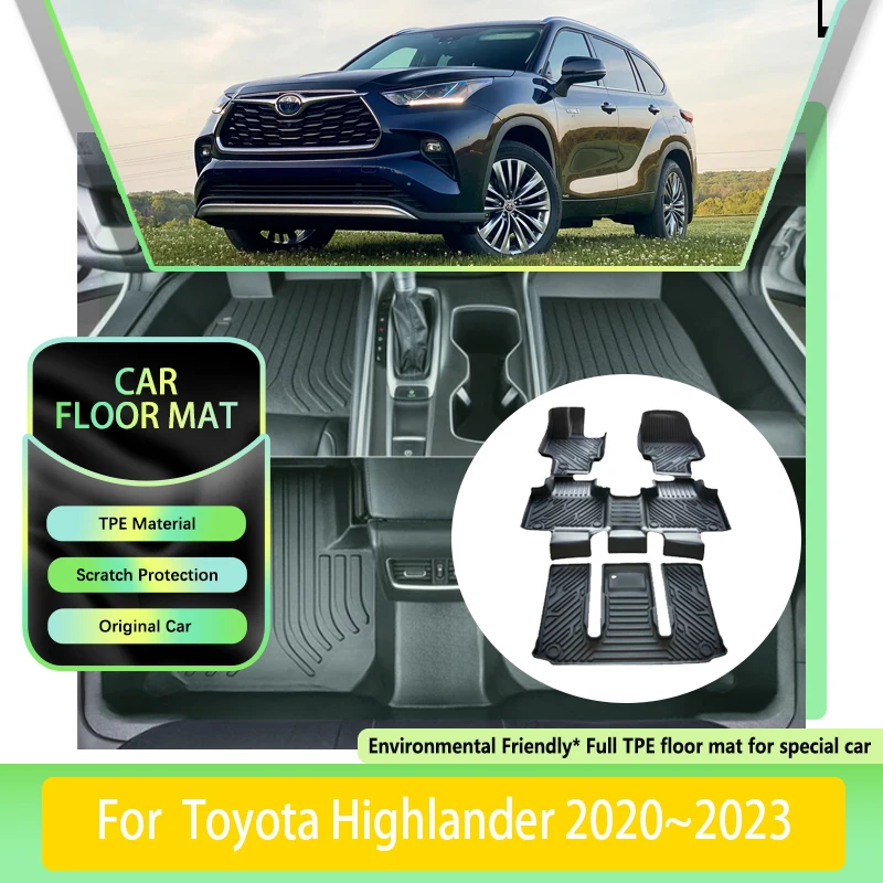 

TPE Car Floor Mat For Toyota Highlander XU70 Kluger XLE AWD Hybrid 2020~2023 Waterproof Leather Pad LHD Carpets Auto Accessories