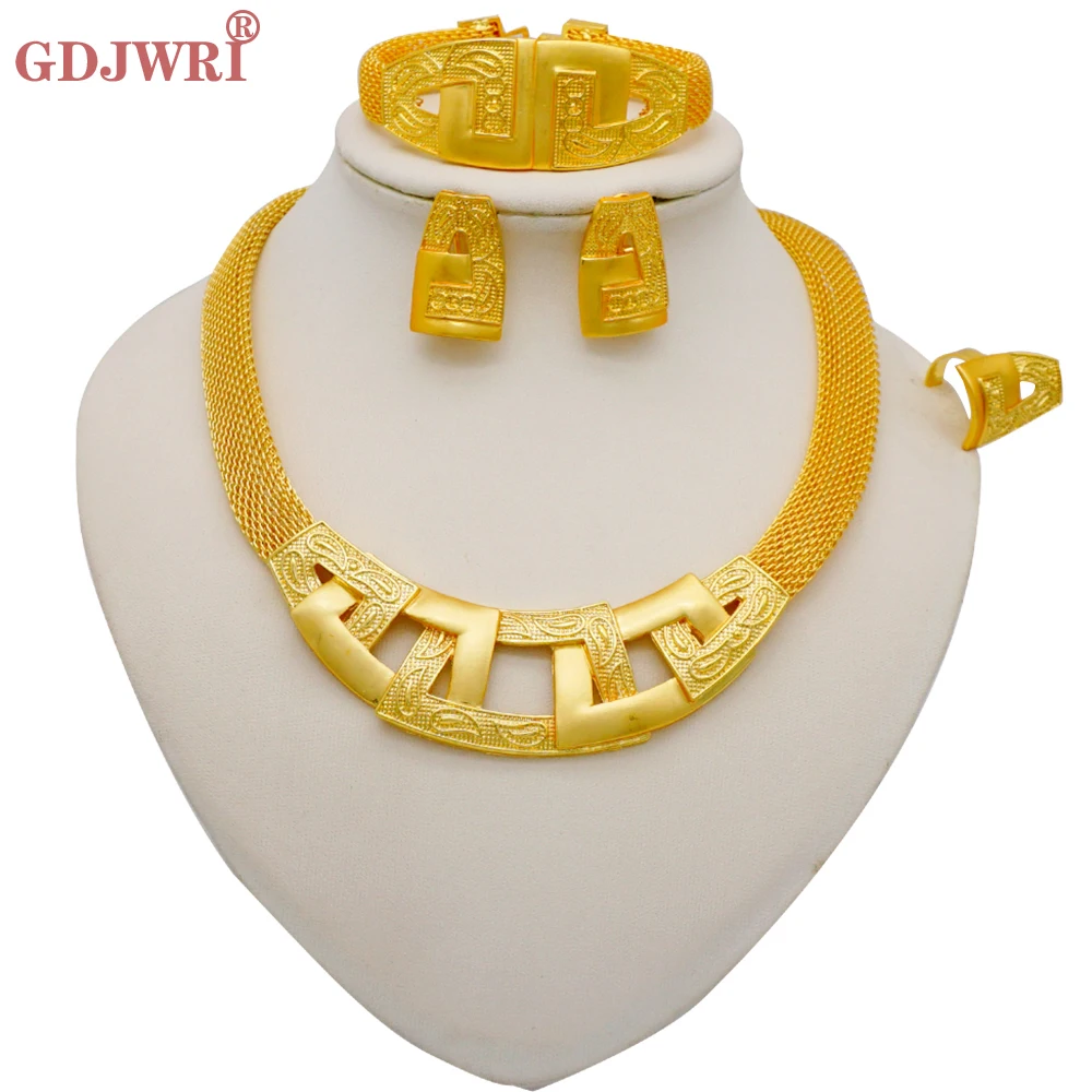 

Jewelry Sets 24K Ethiopian Gold Arabia Necklace Earring Bracelet Ring For Women Dubai African Wedding Party Bridal Gifts Set