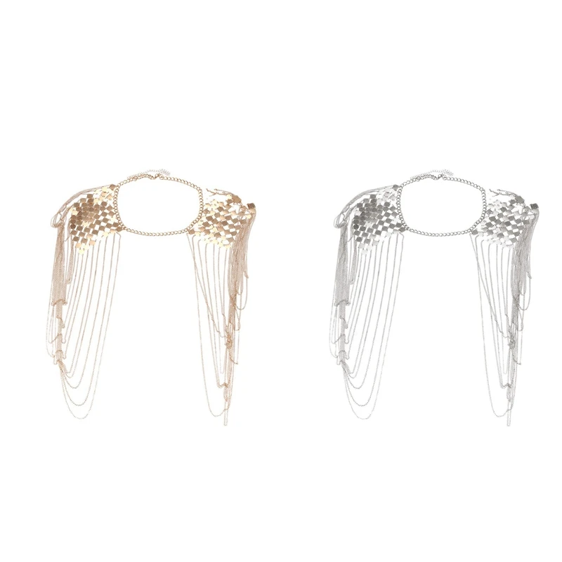 2PCS Vintage Punk Harness Bikini Body Link Epaulet Shoulder Chain Necklace Collar Dangling Tassel, Gold & Silver Color
2PCS Vintage Punk Harness Bikini Body Link Epaulet Shoulder Chain Necklace Collar Dangling Tassel, Gold & Silver Color
