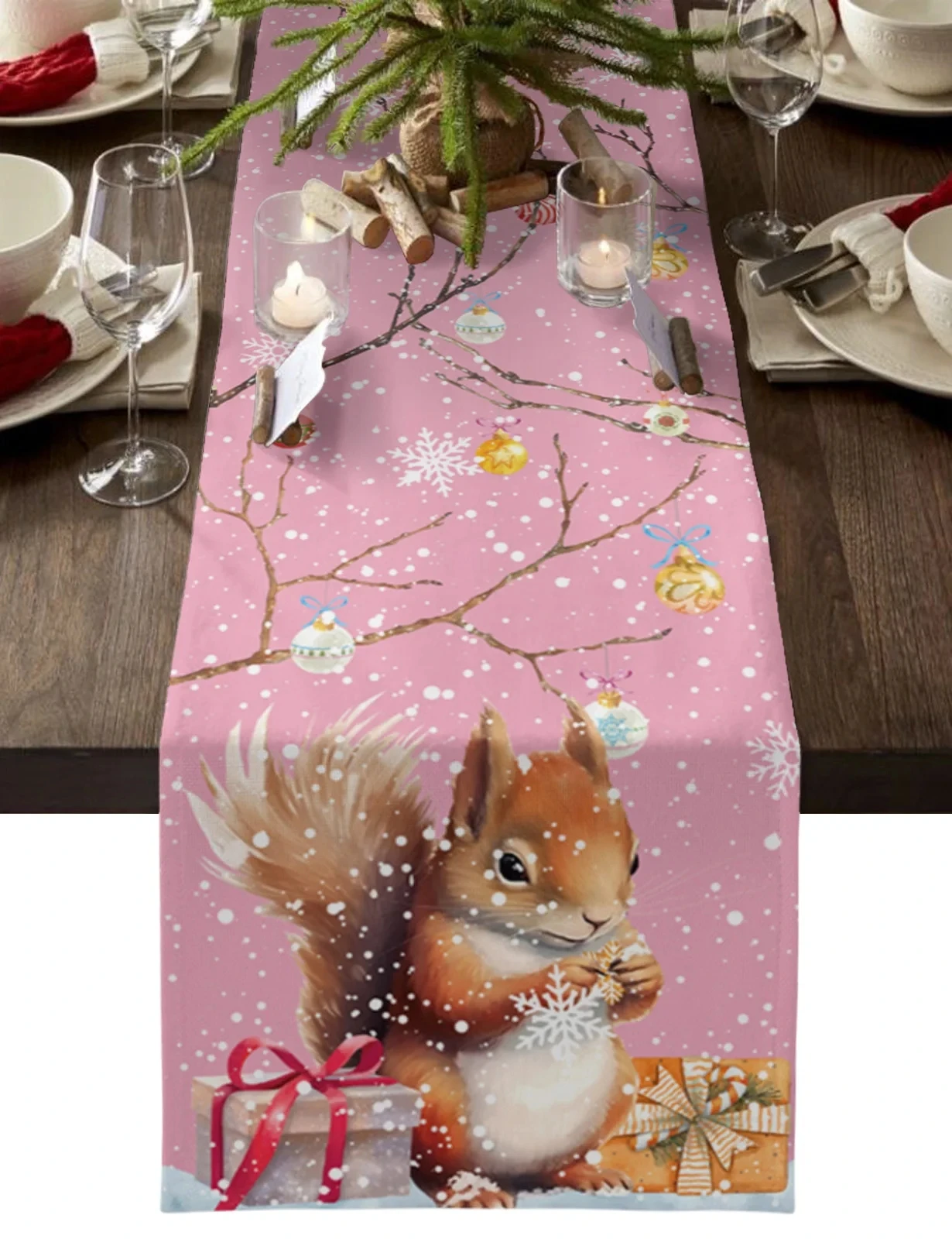 

Рождественская белка, снежинка, льняная скатерть, s комод, шарф, украшение для стола, Зимний Рождественский обеденный стол, рождественские украшения