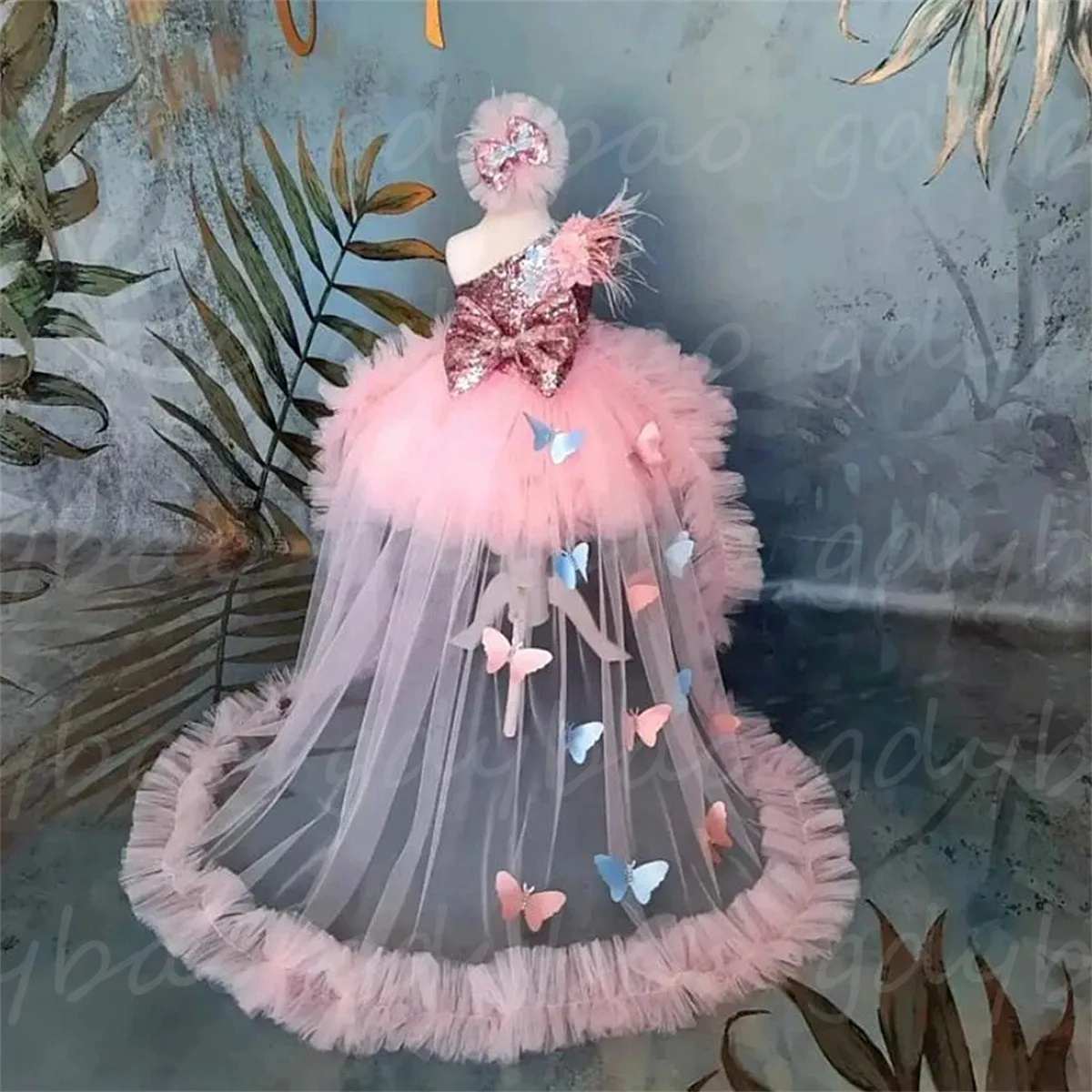 

Lovely Fluffy Sleeveless Sparkle Pink Baby Flower Girl Dress Bow Kid's Child Birthday Communion Present Evening Baptism Dress