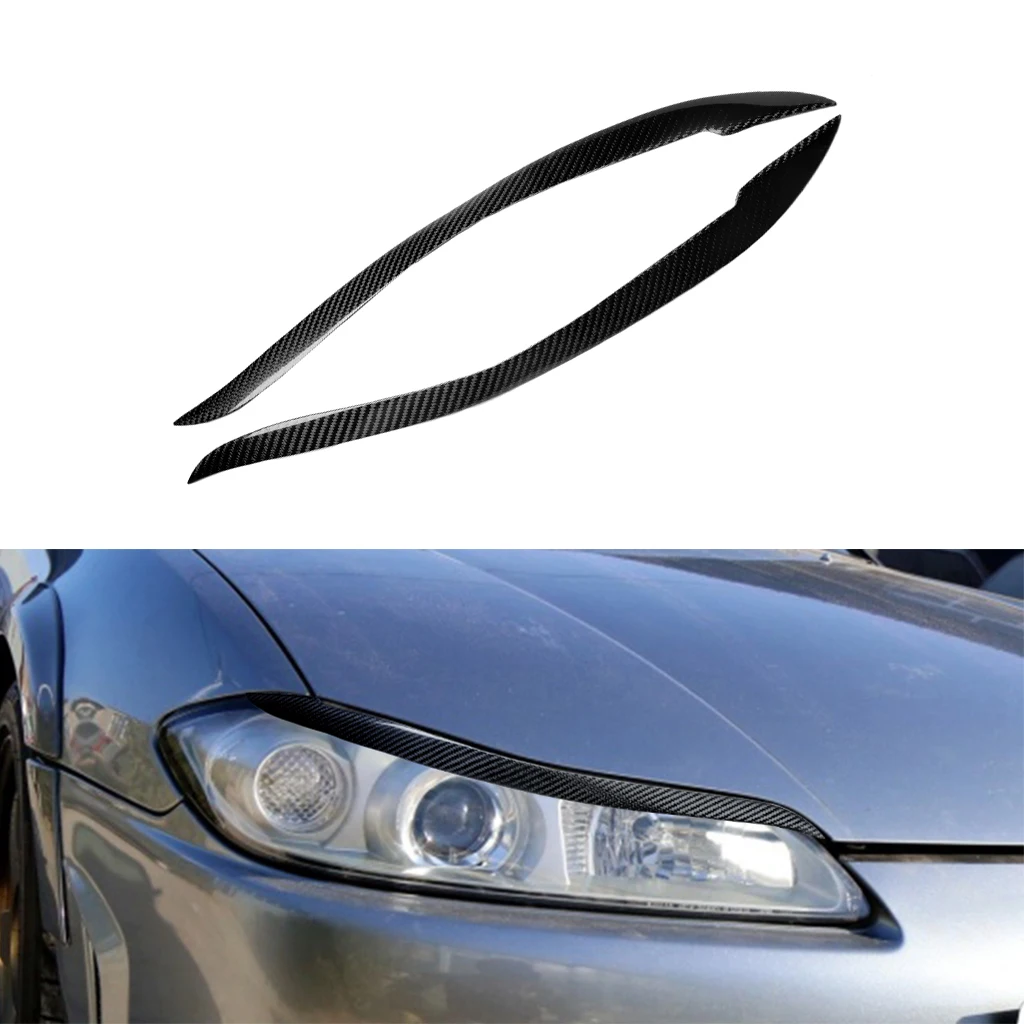 

1pair Real Carbon Fiber Car Headlights Eyebrow Eyelids Trim Cover For Nissan 200SX S15 1999 2000 2001 2002 Car Accessories