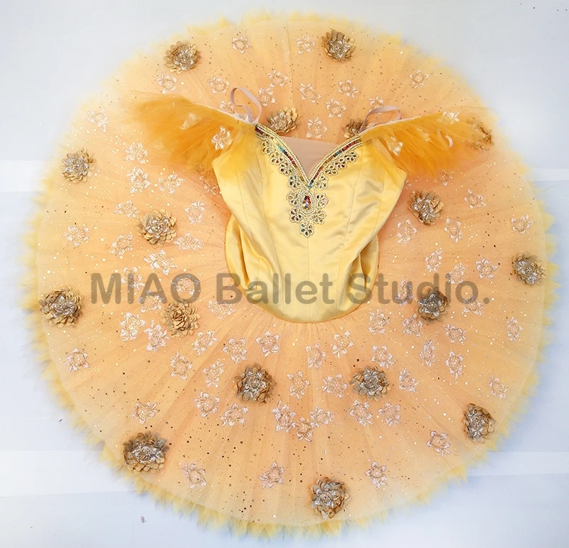 

pumpkin Sleeping beauty Ballet Tutus dress competition No stretch professional tutu classical pancake Costume yellow gold 0227