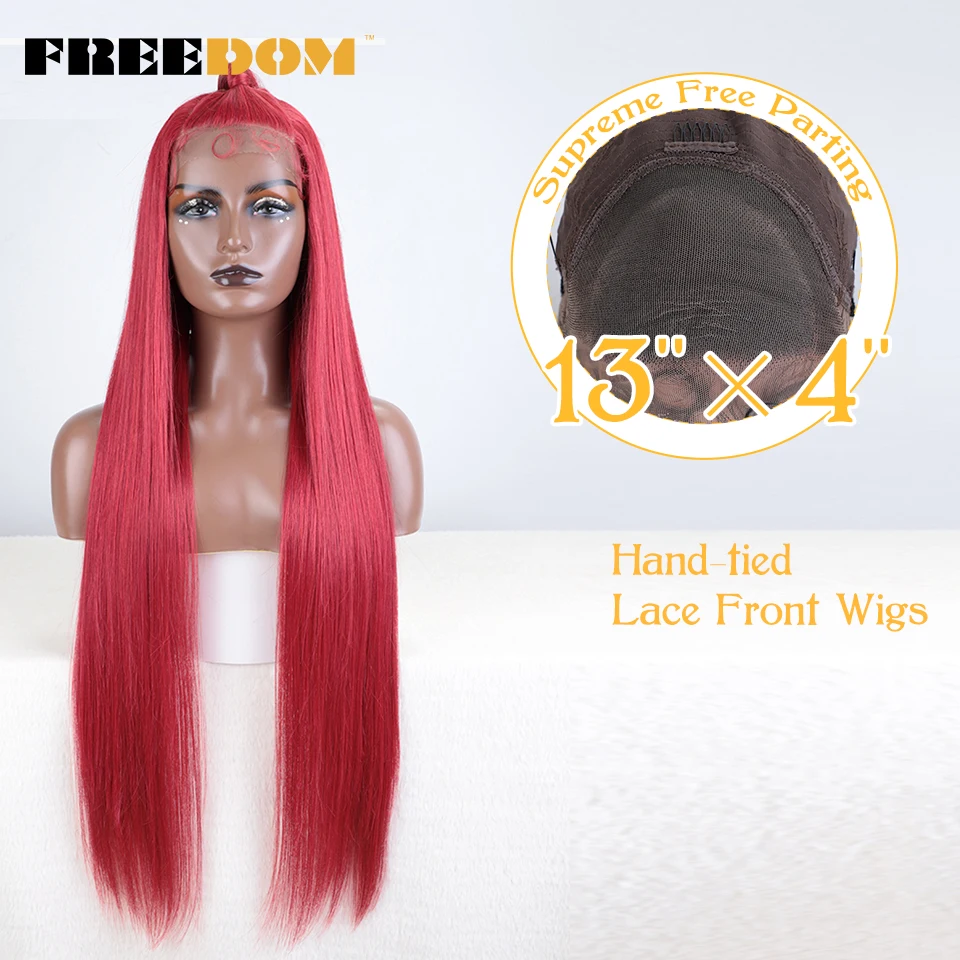 

FREEDOM 13x4 Straight Synthetic Lace Front Wigs For Black Women Updo Wig Ombre Brown Red White Long Cosplay Wigs With Baby Hair
