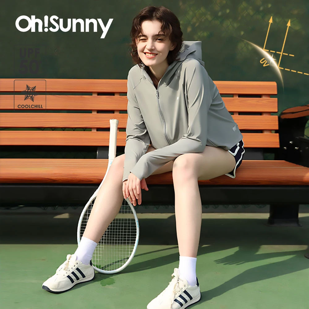 

OhSunny Women Zipper Jackets Summer Cooling Feeling Sun Protection Sports Clothing UPF 50+ Anti-UV Skin Protective Coat Hooded