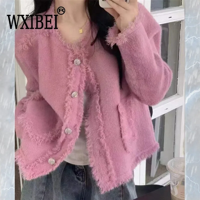 

WXIBEI New Fringed Knitted For Autumn Winter Round Neck Long Sleeve Cardigans Fresh Sweet Sweater Blouse Sweaters Women MXH013