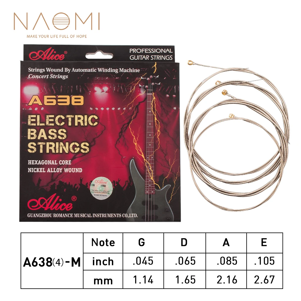 

NAOMI Alice Electric Bass Strings A638(4)-M Nickel Alloy Wound Strings 0.045-0.105 Inch For Electric Bass Accessories