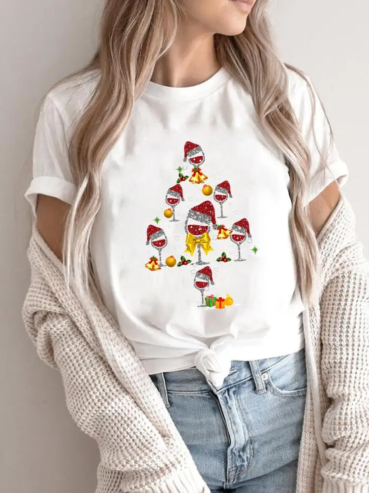 

Винный Стиль 90-х трендовая Милая Рождественская Женская Праздничная рубашка одежда футболка с принтом графическая Футболка Модные женские новогодние футболки