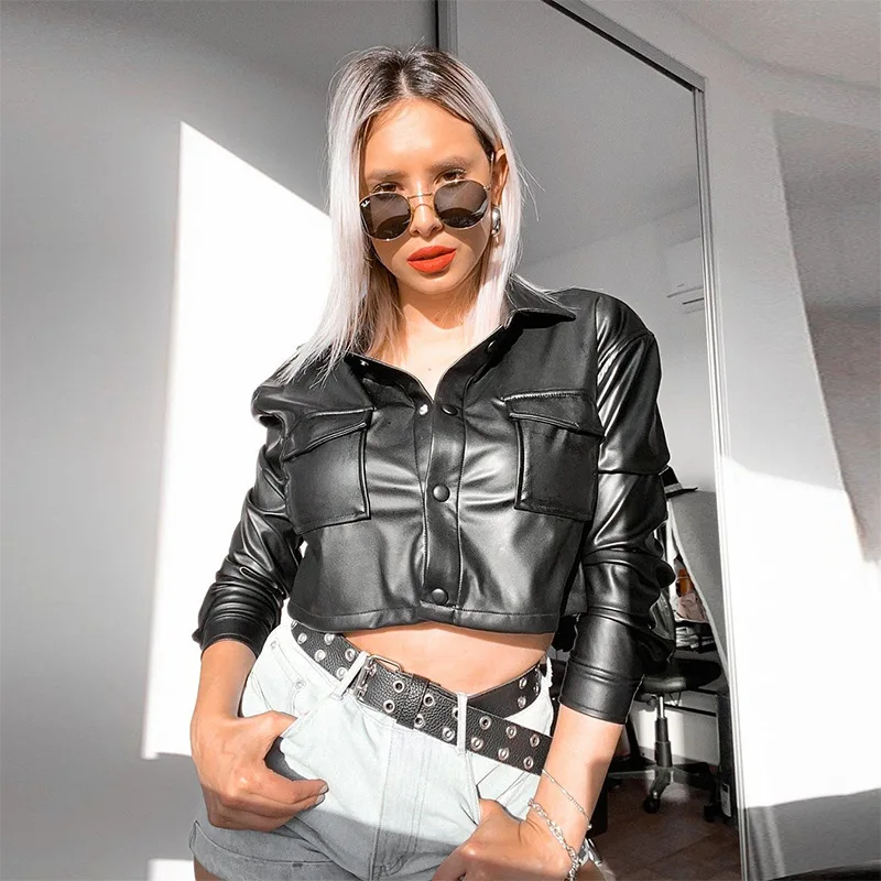Wepbel Shipment Navel Pu Women's Leather Top Short Coat Pockets Long Sleeve Short PU Jackets Fashion Short Mini Coats Outwear
Wepbel Shipment Navel Pu Women's Leather Top Short Coat Pockets Long Sleeve Short PU Jackets Fashion Short Mini Coats Outwear